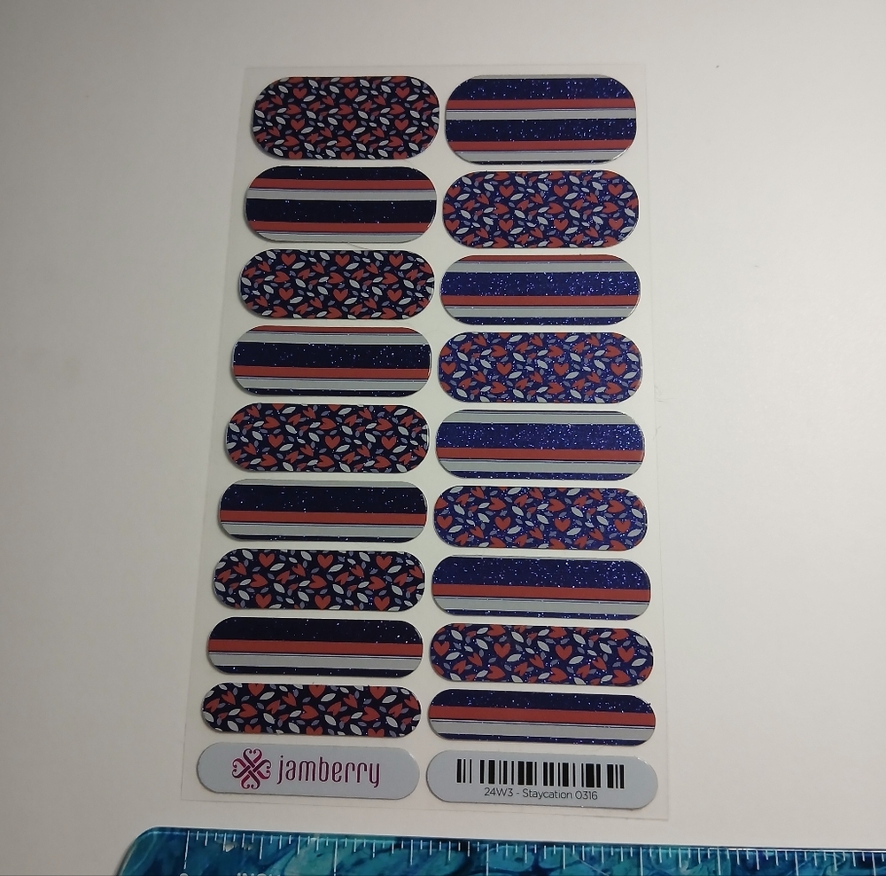Jamberry Vibrant Blue and Pink Nail Wraps 24W3 Staycation 0316
